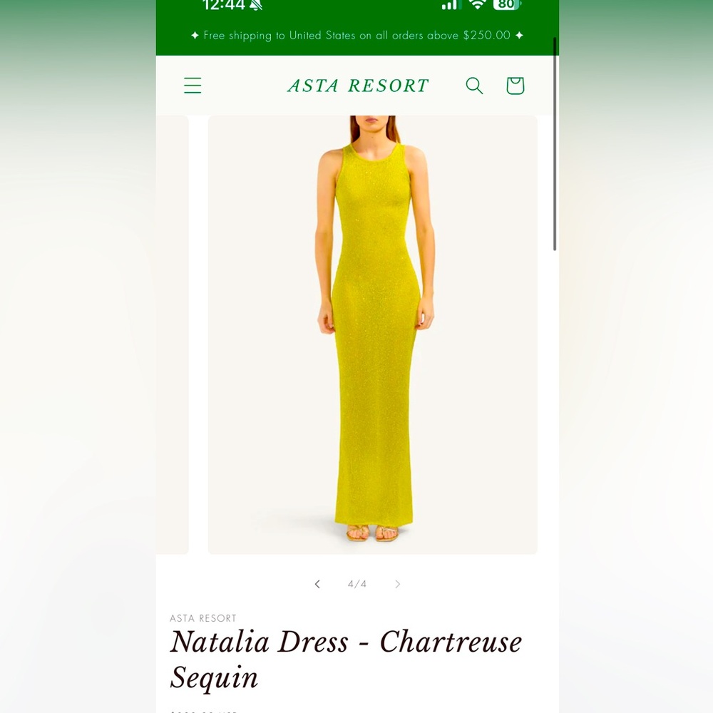 Asta Resort Natalia Maxi Dress in Chartreuse Sequin